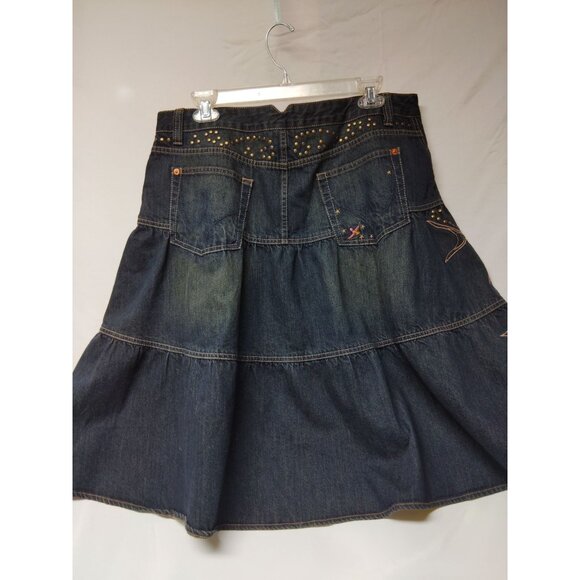 Whistles Denim A-Line Skirt Embroidered Bird Design & Stud Details Womens Size 1 - Picture 5 of 8